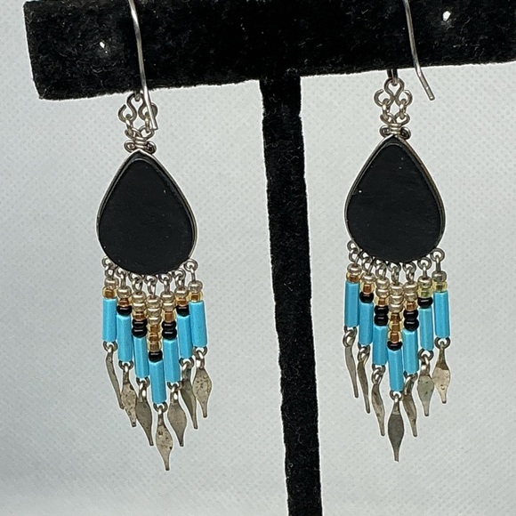Vintage Boho Southwestern Earrings Lot Beaded Enamel Fringe Dangle Silver Tone - Picture 5 of 5